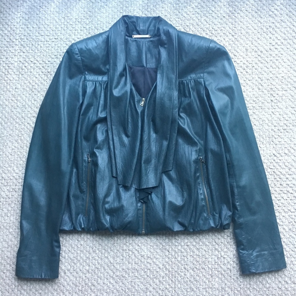 Diane Von Furstenberg DVF Dk Green Leather Jacket